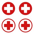 Cross red hospital medical vector sign, symbol. Medical cross in flat design isolated on white background. Vector illustration.